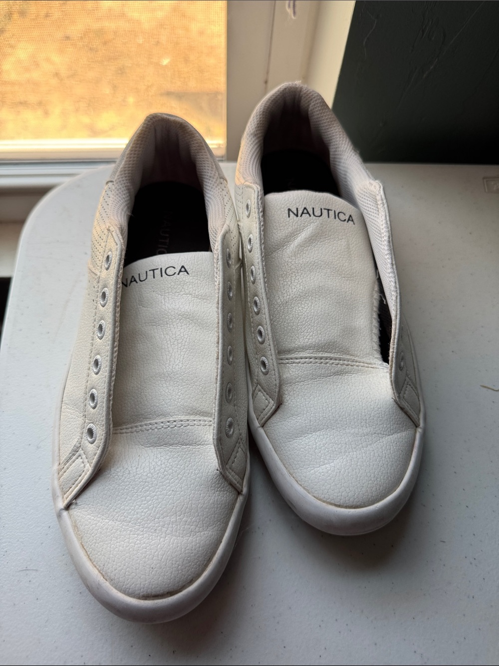 Nautica Men's Slip-On White Leather-Look Sneakers